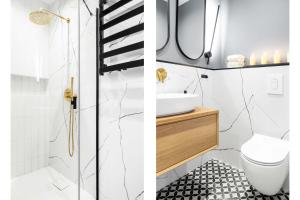 two pictures of a bathroom with a sink and a toilet at HOUSEHOST Apartment: Św.Gertrudy 10/2.11 in Krakow