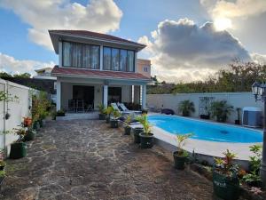 a house with a swimming pool in the backyard at luxury cheerful 4 bedrooms villa in Calodyne in Calodyne