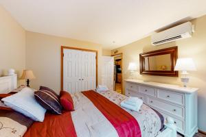 - une chambre avec un grand lit, une commode et un miroir dans l'établissement South Village 5, à Glen Arbor