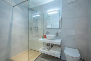 ein Bad mit einem WC, einem Waschbecken und einer Dusche in der Unterkunft Auberge des Grands Bois in Buchillon