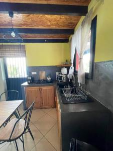 Η κουζίνα ή μικρή κουζίνα στο Bungalow charmant à Les Trois Bassins avec vue sur mer