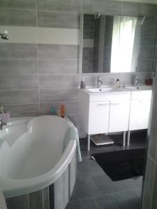 uma casa de banho com uma banheira e um lavatório em Maison de 2 chambres avec jardin amenage et wifi a Poitiers em Poitiers