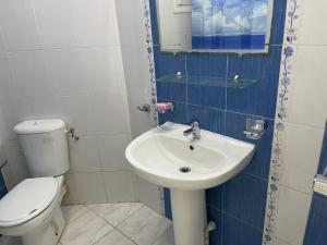 Baño pequeño con aseo y lavamanos en عمارة سيتي سنتر صفاقس en Sfax