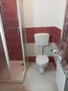 ein kleines Bad mit einem WC und einer Dusche in der Unterkunft Valery AffittaCamere in Capannori
