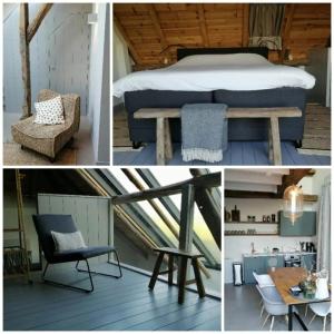 un collage de fotos de un dormitorio y una cama en Bissems Hofstede en Marle