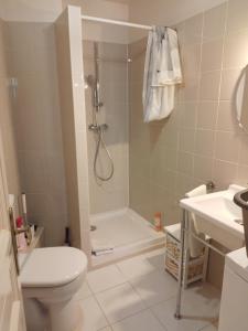 Un baño con ducha, inodoro y lavabo. en Les Chatelaines, en Hyères