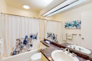 a bathroom with a sink and a toilet and a shower at South Beach 51 in Glen Arbor +17 photos