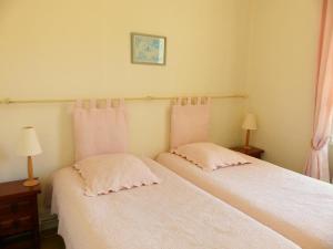 a bedroom with two beds with pink pillows at Gîte Billy, 3 pièces, 4 personnes - FR-1-489-164 in Billy