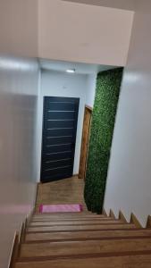 a stairway with a black door and a green wall at Sweet Home for Holidays in Machico