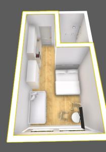 an overhead view of a room with a floor plan at coSI Apartment im SI-Centrum Stuttgart in Stuttgart