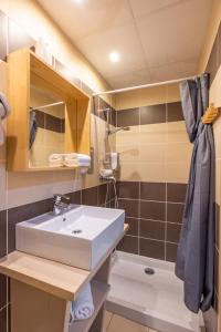 a bathroom with a sink and a shower at Le Relais de la Calèche in Le Beausset