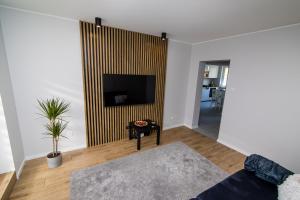 Televízia a/alebo spoločenská miestnosť v ubytovaní Apartament KOPERNIK w centrum