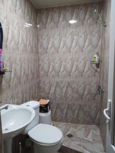 a bathroom with a toilet and a sink and a shower at Apartment in Tbilisi City