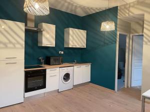 cocina con lavadora y lavadora en Appartement T2 tout équipé en Jujurieux
