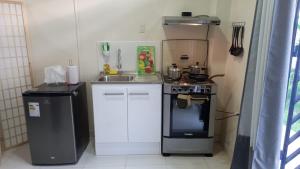 a small kitchen with a stove and a sink at Loft Central en Lamas in Lamas