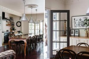 a kitchen and a dining room with a table and chairs at The Manor House Daylesford in Daylesford