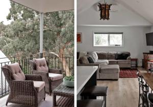 ein Wohnzimmer mit einem Sofa und einem Tisch in der Unterkunft Ascona - Hepburn Springs Daylesford in Hepburn Springs