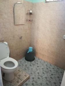 a bathroom with a toilet and a mirror at UKCC (Ujung Karang Conference Center) in Sabong