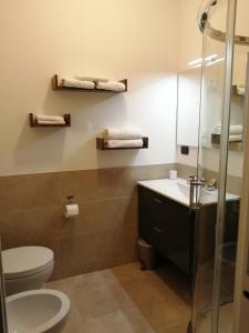 ein Bad mit einem WC, einem Waschbecken und einer Dusche in der Unterkunft B&B Al Sentiero in Caprino Veronese