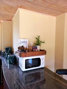 a microwave sitting on top of a counter at Essenhout Self-catering Accommodation in Grabouw