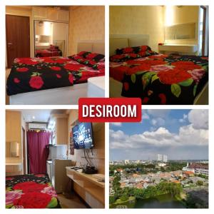 eine Collage mit vier Bildern eines Schlafzimmers mit Betten in der Unterkunft Apartemen betos bydesiroom in Rawapanjang