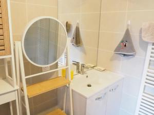 a bathroom with a sink and a mirror at Les Halles : Studio Cosy et Moderne in Strasbourg