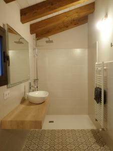 a bathroom with a white sink and a mirror at El Niu de l'Estany in Ivars d'Urgell