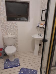 a bathroom with a toilet and a sink and a tv at Margate Sunset Apartments in Margate