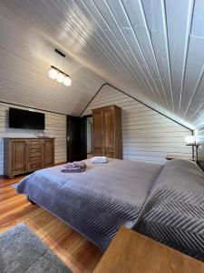 a bedroom with a bed and a flat screen tv at Villa Family House Truskavets in Modrychi +46 photos