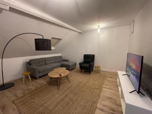 Televízia a/alebo spoločenská miestnosť v ubytovaní Les appartements d’Edgar