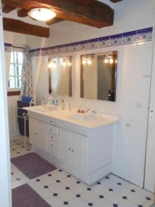 ein Bad mit einem Waschbecken und einem Spiegel in der Unterkunft Belle demeure Normande dans son écrin de verdure. in Manneville-sur-Risle