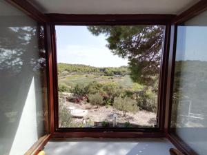 a window in a room with a view of a field at Apartments Elena & Damir in Vis