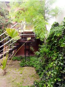 a staircase in a garden next to a building at Posada Los Arcos in Villa Cura Brochero