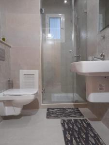 La salle de bains est pourvue d'une douche, de toilettes et d'un lavabo. dans l'établissement Maison Karam, à Rabat