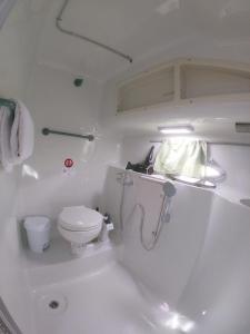 a white bathroom with a toilet and a sink at Luxury Boat KARAMBA I in San Miguel de Abona