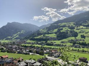 a small town in a green valley with mountains at Margit Eberharter in Hainzenberg