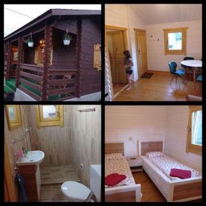 a group of four pictures of a small house at Căsuță la Pensiunea Kerek in Borsec