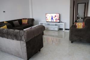 a living room with two couches and a tv at Cozy 3bedrooms Apartment in Addis Ababa