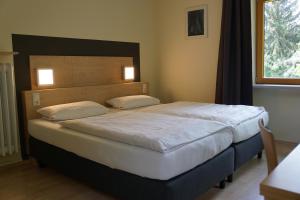 ein Schlafzimmer mit einem großen Bett in einem Zimmer in der Unterkunft Kloster Neustadt in Neustadt an der Weinstraße