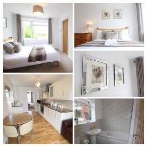 a collage of four pictures of a bedroom at The annex at 44 Belvidere Road in Shrewsbury