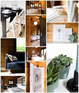 eine Collage mit Bildern eines Zimmers mit einem Tisch in der Unterkunft FINS Holiday Home in Ermelo