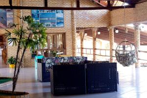 a lobby with a couch and trees in a building at Hotel Costa Atlantico in Areia Branca