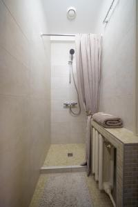 希奥利艾Nica Apartment的带淋浴和浴帘的浴室