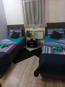 - une chambre avec 2 lits et une fenêtre dans l'établissement Studio apartman"Mirjana", Podhum 368, à Podhum