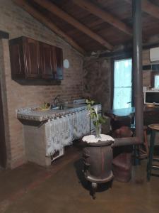 cocina con encimera y lavabo en una habitación en AGUA SABIA CABAÑA en Los Hornillos