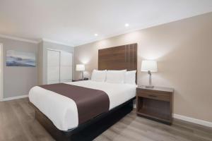 a large bed in a hotel room with two lamps at SureStay Plus Hotel by Best Western Upland - Ontario North in Upland