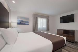 a bedroom with a large bed and a flat screen tv at SureStay Plus Hotel by Best Western Upland - Ontario North in Upland