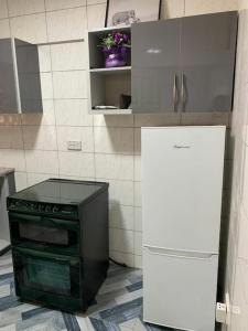 a kitchen with a stove and a refrigerator at Lovely 1-bedroom rental unit for short stays. in Tema