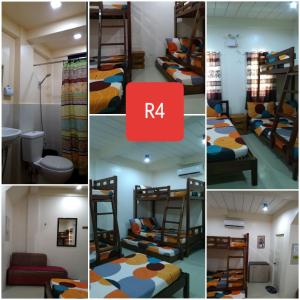 a collage of photos of a room with bunk beds at CRISTINA Beachfront Cottages in San Juan