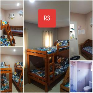 a collage of three pictures of a room with bunk beds at CRISTINA Beachfront Cottages in San Juan